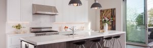 White Shaker Style Contemporary kitchen with dark wood island San Francisco