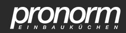 Pronom brand logo for built-in kitchens. Highlighting the company's focus on modern kitchen solutions. Simple, professional design.